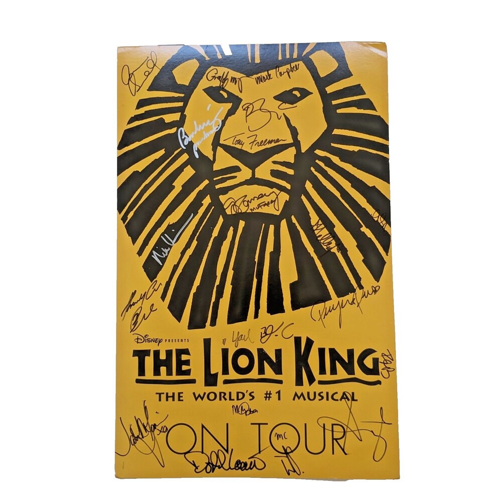 THE LION KING MUSICAL Cast SIGNED POSTER Disney TOUR Broadway 14" by 22" Unframe